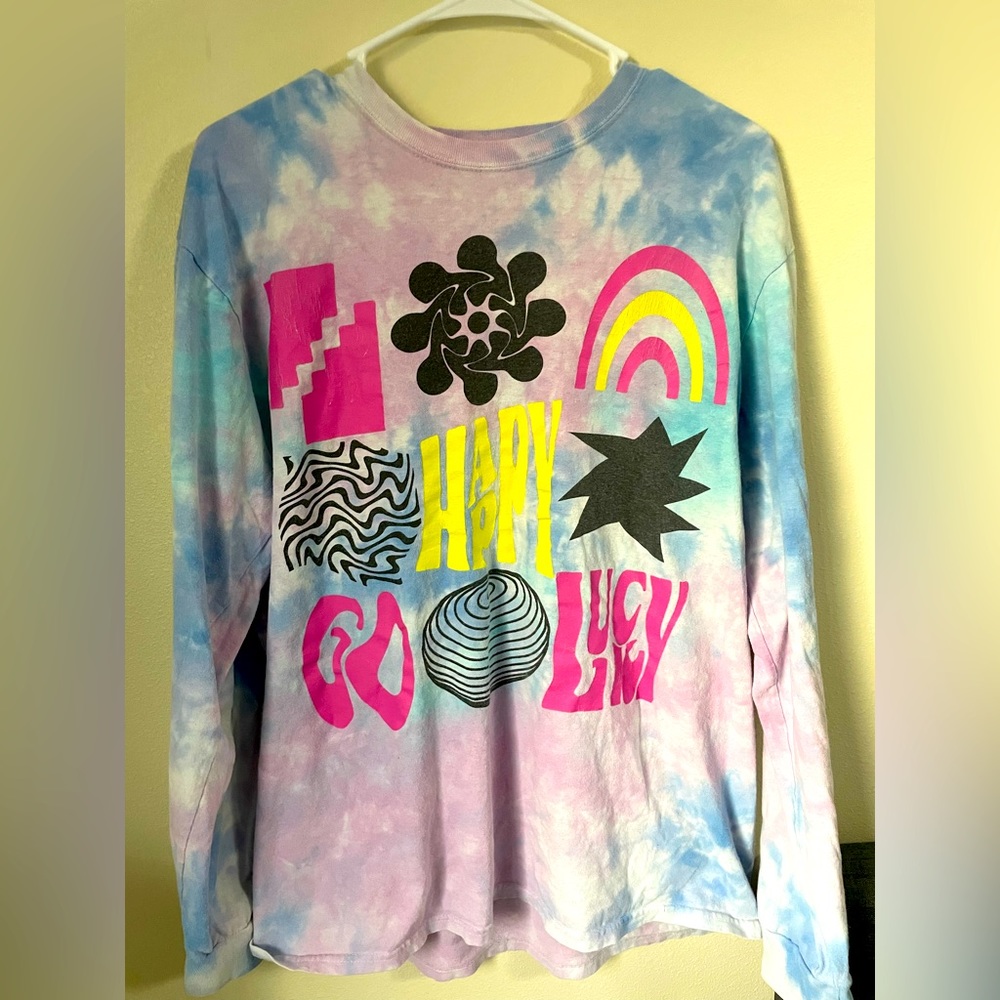 PacSun happy go lucky Long Sleeve Tye-Dye Graphic Tee- Unisex MEDIUM